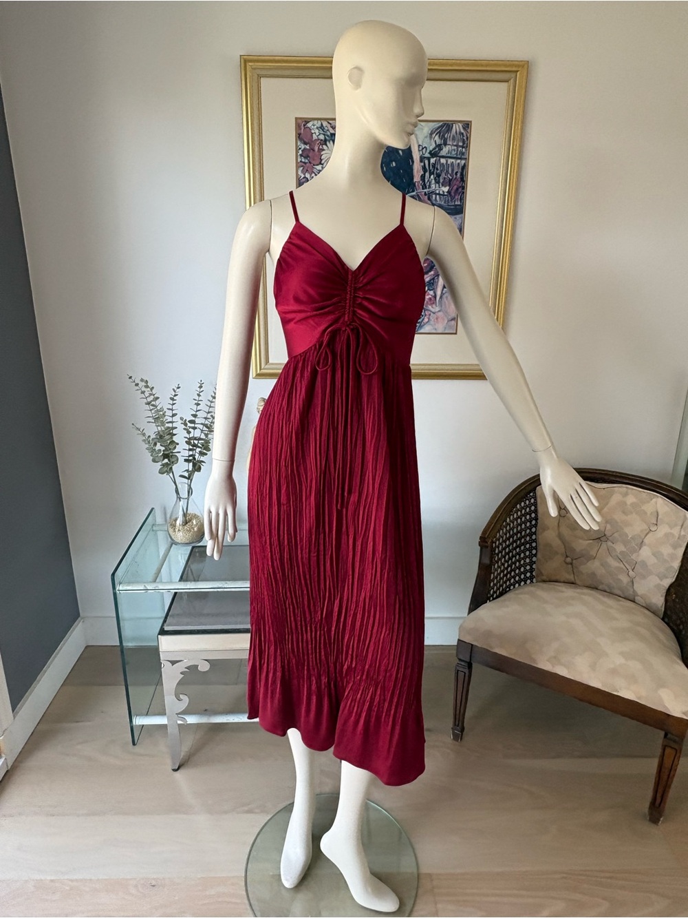 Adelyn Rae Wine Red Ruched Midi Dress